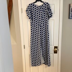 New York & Company Blue and White Patterned Maxi Dress
